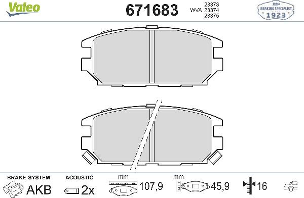 VALEO 671683 - Тормозные колодки, дисковые, комплект abcparts.ee