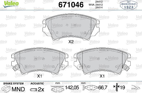 VALEO 671046 - Тормозные колодки, дисковые, комплект abcparts.ee
