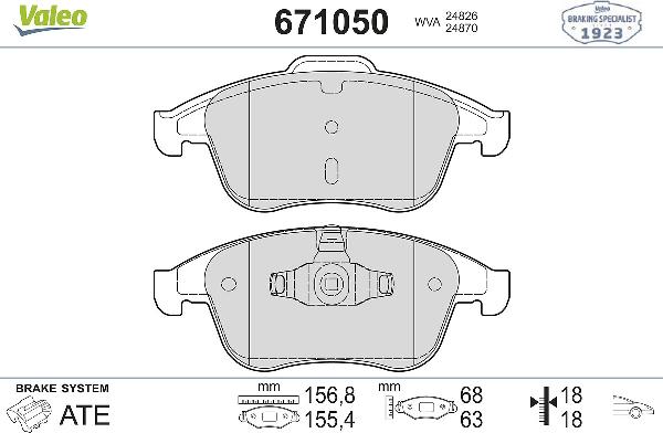 VALEO 671050 - Тормозные колодки, дисковые, комплект abcparts.ee