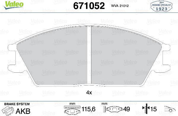 VALEO 671052 - Тормозные колодки, дисковые, комплект abcparts.ee