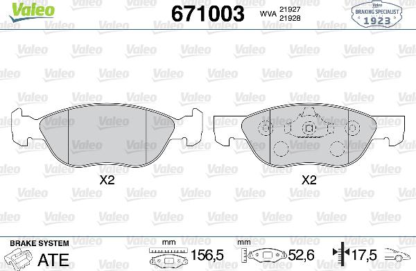 VALEO 671003 - Тормозные колодки, дисковые, комплект abcparts.ee