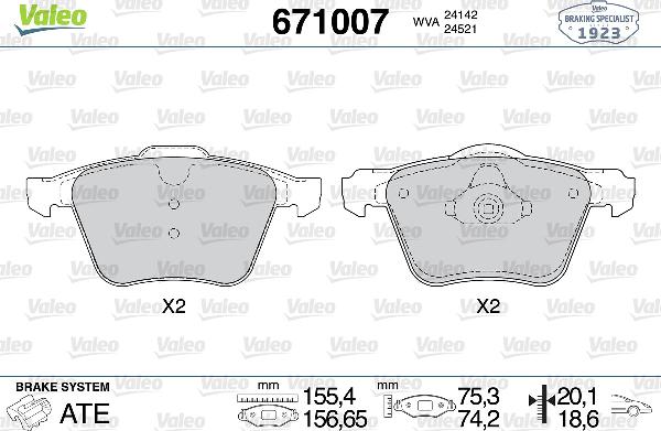 VALEO 671007 - Тормозные колодки, дисковые, комплект abcparts.ee