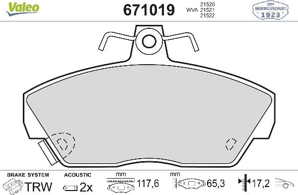 VALEO 671019 - Тормозные колодки, дисковые, комплект abcparts.ee
