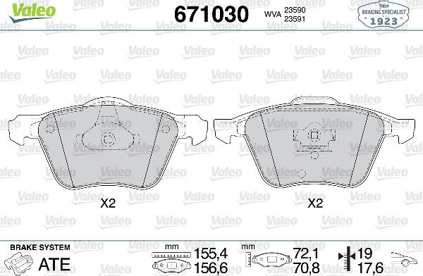 VALEO 671030 - Тормозные колодки, дисковые, комплект abcparts.ee