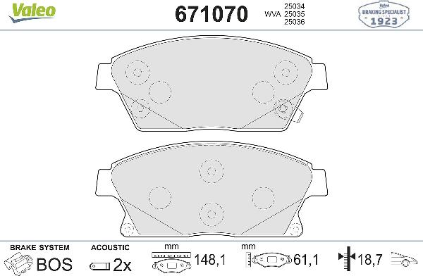 Valeo 671070 - Тормозные колодки, дисковые, комплект abcparts.ee