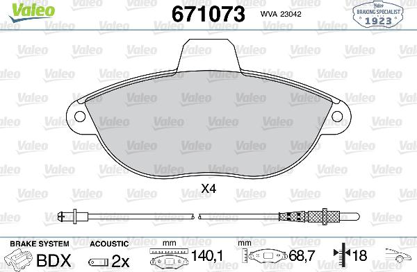 VALEO 671073 - Тормозные колодки, дисковые, комплект abcparts.ee