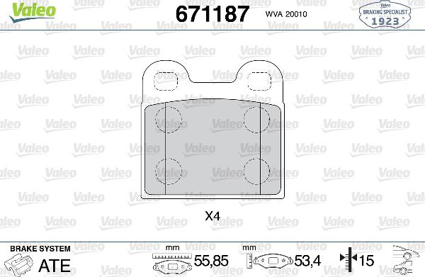 Valeo 671187 - Тормозные колодки, дисковые, комплект abcparts.ee