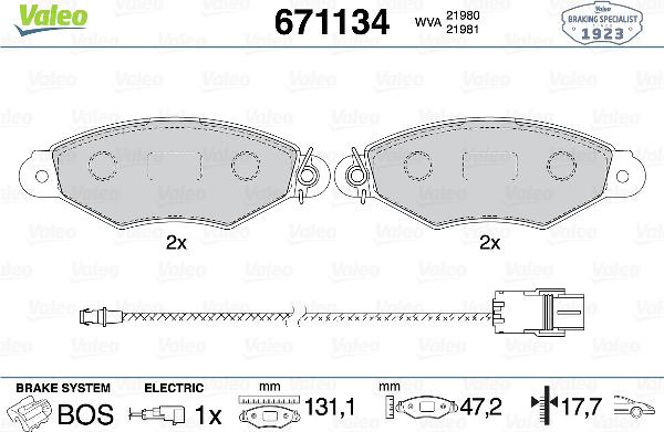 Valeo 671134 - Тормозные колодки, дисковые, комплект abcparts.ee