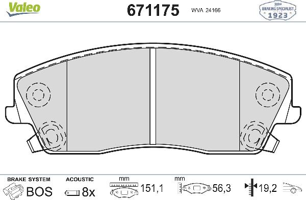VALEO 671175 - Тормозные колодки, дисковые, комплект abcparts.ee
