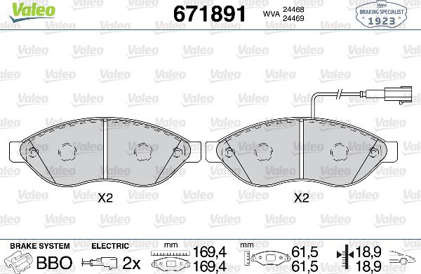 VALEO 671891 - Тормозные колодки, дисковые, комплект abcparts.ee