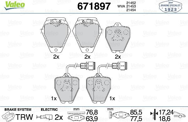 VALEO 671897 - Тормозные колодки, дисковые, комплект abcparts.ee