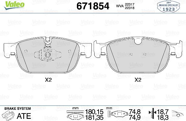 VALEO 671854 - Тормозные колодки, дисковые, комплект abcparts.ee