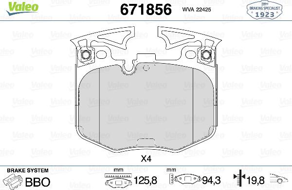VALEO 671856 - Тормозные колодки, дисковые, комплект abcparts.ee