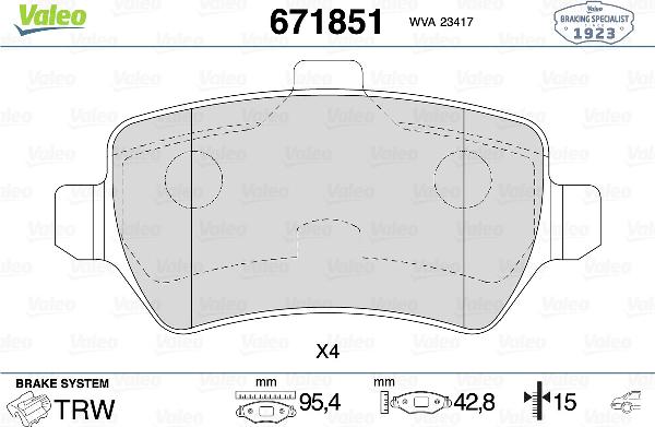 Valeo 671851 - Тормозные колодки, дисковые, комплект abcparts.ee