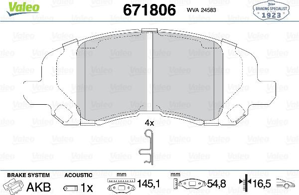 VALEO 671806 - Тормозные колодки, дисковые, комплект abcparts.ee