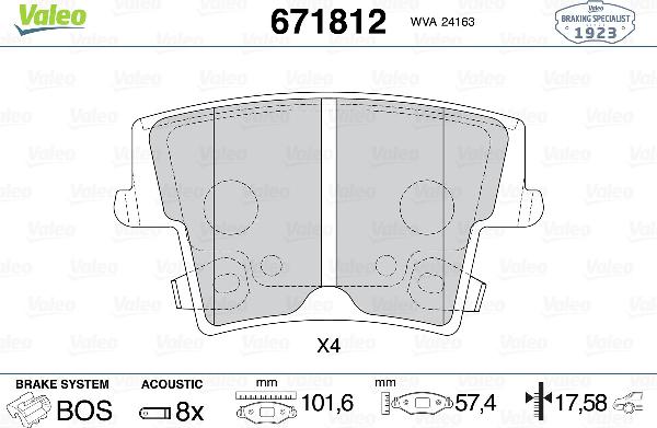 VALEO 671812 - Тормозные колодки, дисковые, комплект abcparts.ee