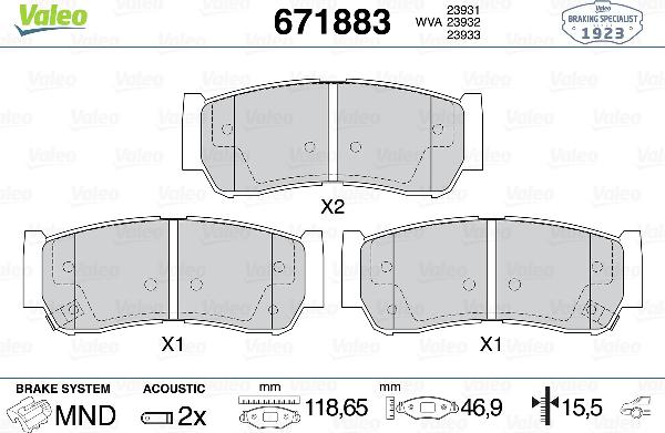 VALEO 671883 - Тормозные колодки, дисковые, комплект abcparts.ee