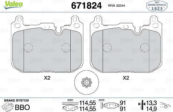 VALEO 671824 - Тормозные колодки, дисковые, комплект abcparts.ee