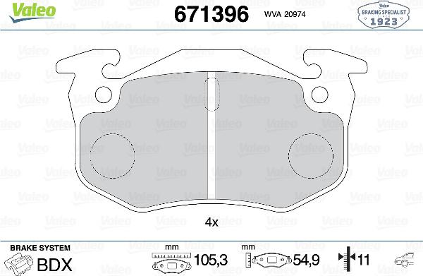 VALEO 671396 - Тормозные колодки, дисковые, комплект abcparts.ee