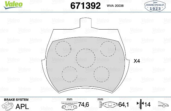 VALEO 671392 - Тормозные колодки, дисковые, комплект abcparts.ee