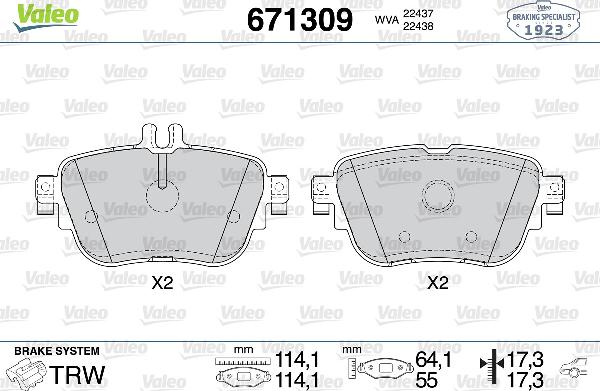 VALEO 671309 - Тормозные колодки, дисковые, комплект abcparts.ee