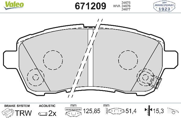 Valeo 671209 - Тормозные колодки, дисковые, комплект abcparts.ee