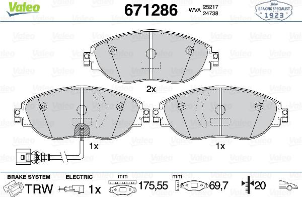 Valeo 671286 - Тормозные колодки, дисковые, комплект abcparts.ee