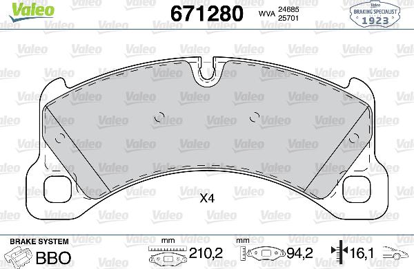 VALEO 671280 - Тормозные колодки, дисковые, комплект abcparts.ee