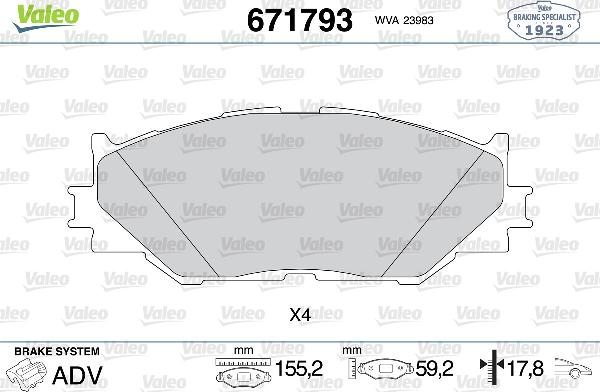 VALEO 671793 - Тормозные колодки, дисковые, комплект abcparts.ee