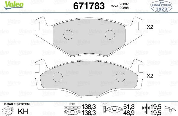 VALEO 671783 - Тормозные колодки, дисковые, комплект abcparts.ee