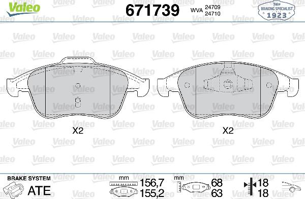 VALEO 671739 - Тормозные колодки, дисковые, комплект abcparts.ee