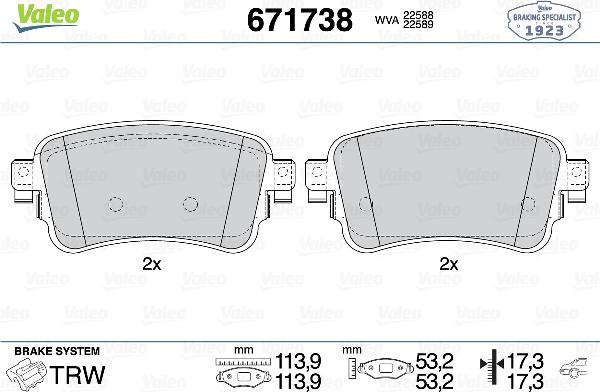 VALEO 671738 - Тормозные колодки, дисковые, комплект abcparts.ee