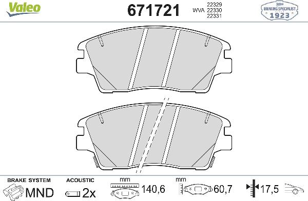 VALEO 671721 - Тормозные колодки, дисковые, комплект abcparts.ee