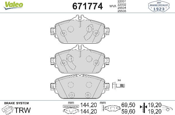 VALEO 671774 - Тормозные колодки, дисковые, комплект abcparts.ee