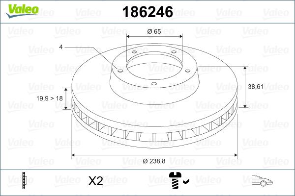 Valeo 186246 - Тормозной диск abcparts.ee