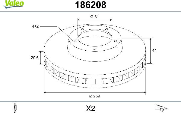 VALEO 186208 - Тормозной диск abcparts.ee