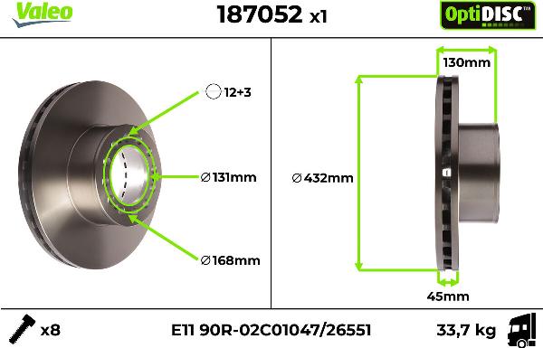Valeo 187052 - Тормозной диск abcparts.ee