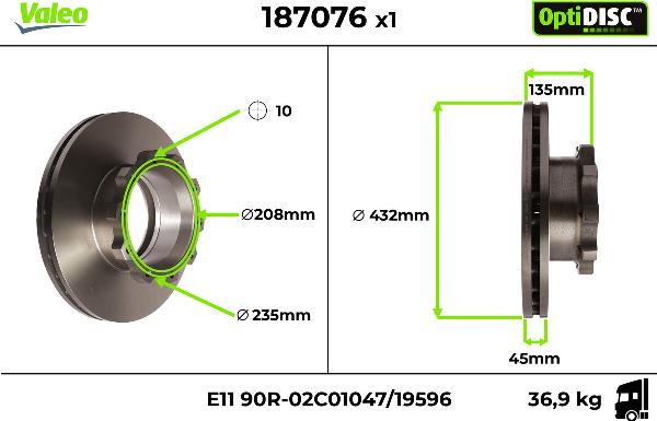 Valeo 187076 - Тормозной диск abcparts.ee