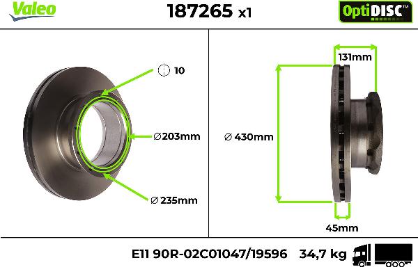 Valeo 187265 - Тормозной диск abcparts.ee