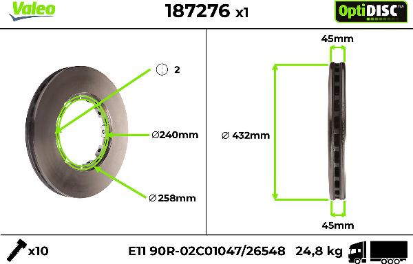 Valeo 187276 - Тормозной диск abcparts.ee