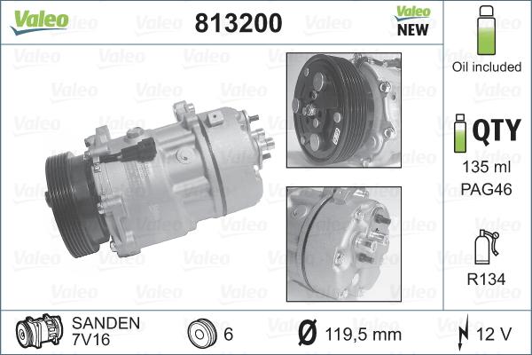 Valeo 813200 - Компрессор кондиционера abcparts.ee