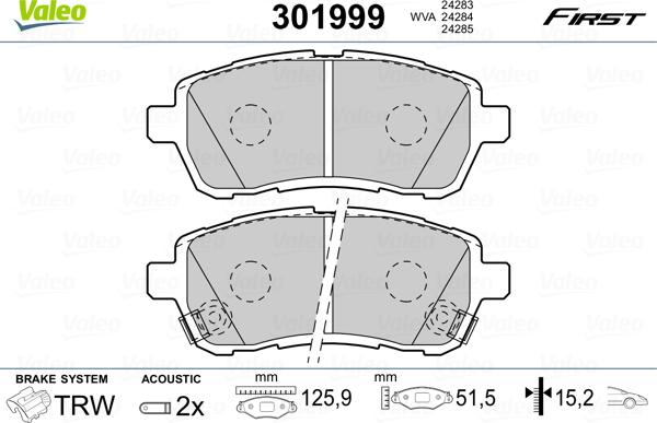 VALEO 301999 - Тормозные колодки, дисковые, комплект abcparts.ee
