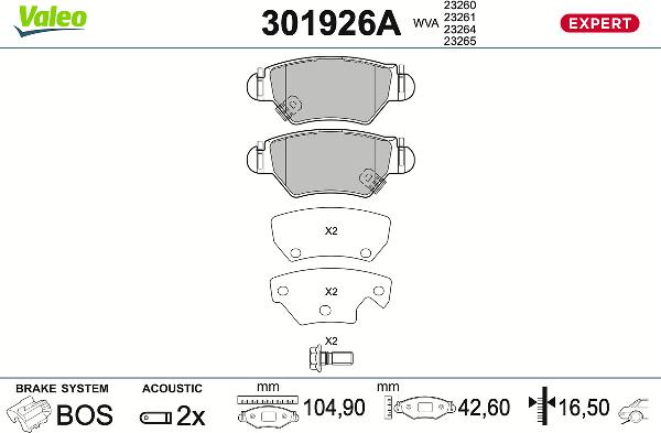 VALEO 301926A - Тормозные колодки, дисковые, комплект abcparts.ee