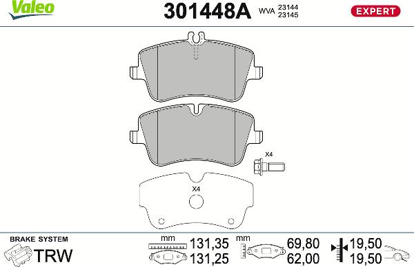 VALEO 301448A - Тормозные колодки, дисковые, комплект abcparts.ee
