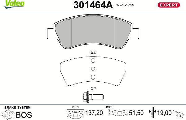 VALEO 301464A - Тормозные колодки, дисковые, комплект abcparts.ee