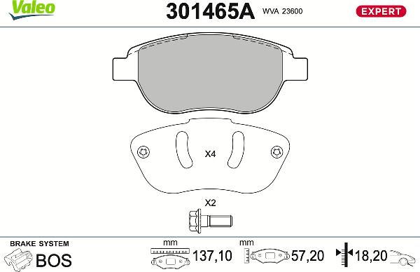 Valeo 301465A - Тормозные колодки, дисковые, комплект abcparts.ee