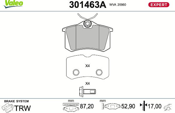 VALEO 301463A - Тормозные колодки, дисковые, комплект abcparts.ee