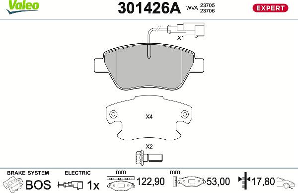 Valeo 301426A - Тормозные колодки, дисковые, комплект abcparts.ee
