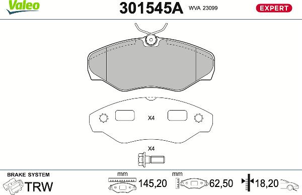 VALEO 301545A - Тормозные колодки, дисковые, комплект abcparts.ee