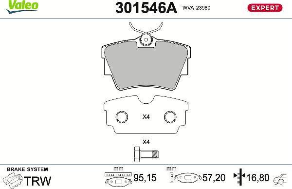 VALEO 301546A - Тормозные колодки, дисковые, комплект abcparts.ee
